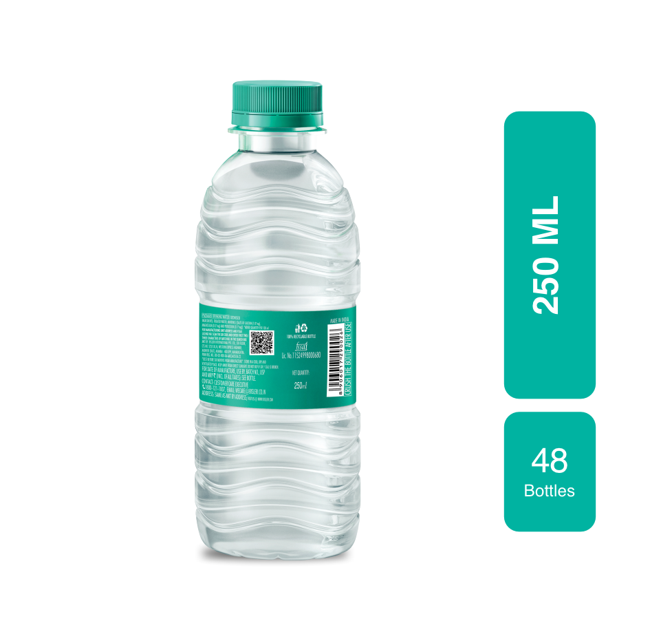 label on Bisleri 250 ML Packaged Drinking Water
